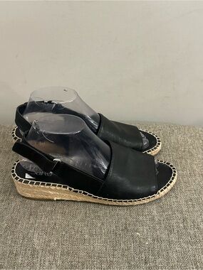 Franco Sarto Women's Leanne Espadrille Wedge Sandals in black leather Size 8.5